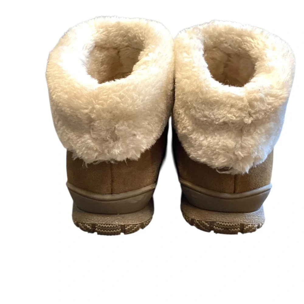 Minnetonka Torrey Tan Brown Suede Faux Fur Lined Ankle Boots Women 8 Comfort EUC - Picture 4 of 8